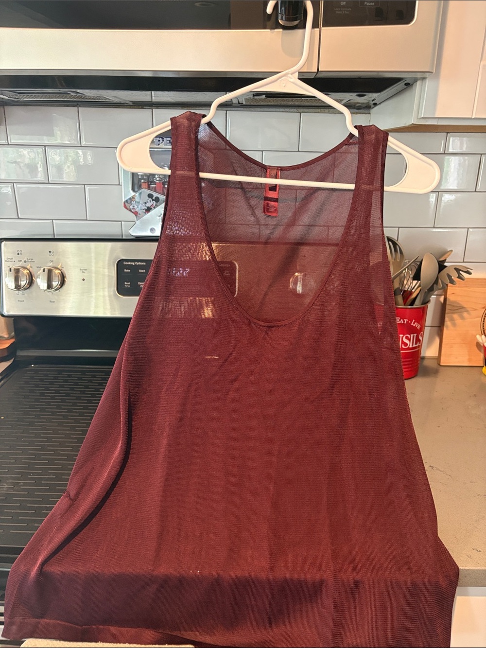 SKIMS Mesh Tank Top in Deep Burgundy